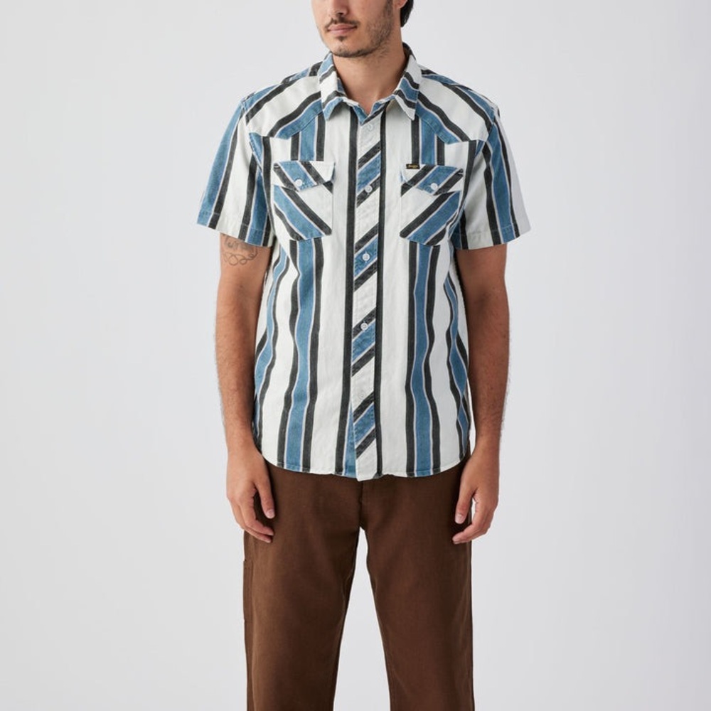 Men's Short-Sleeve Striped Button-Down Shirt - Blue & White